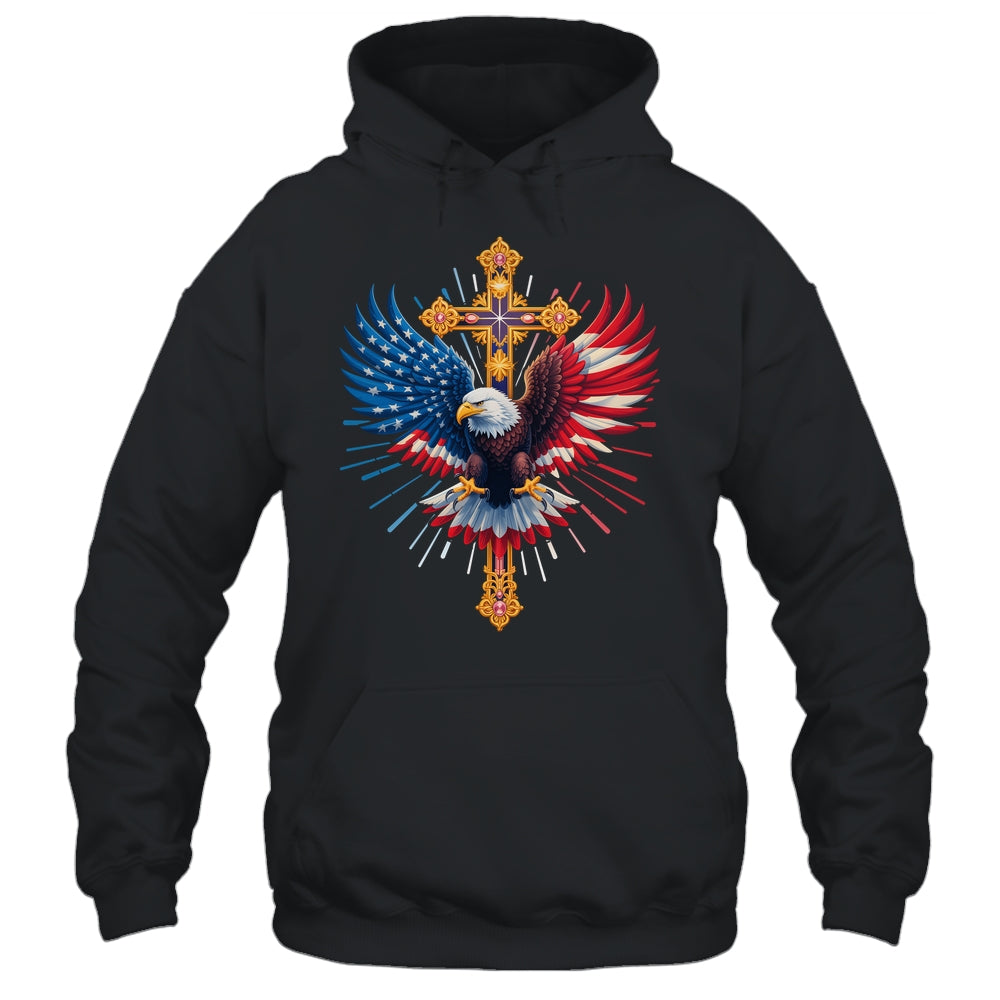 Bald Eagle Christian Faith Ctoss USA Flag Patriotic American Shirt & Hoodie | teecentury