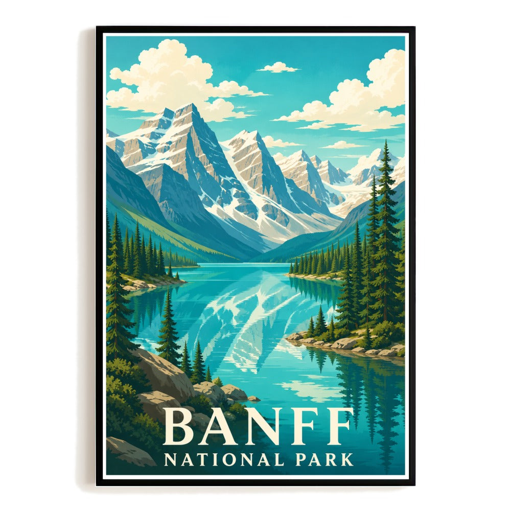 Banff National Park Travel Poster Mountain Lake Landscape Wall Art Decor Souvenir Print Painting Picture For Home Living Room Office Bedroom Kitchen Decor Unframed | teecentury