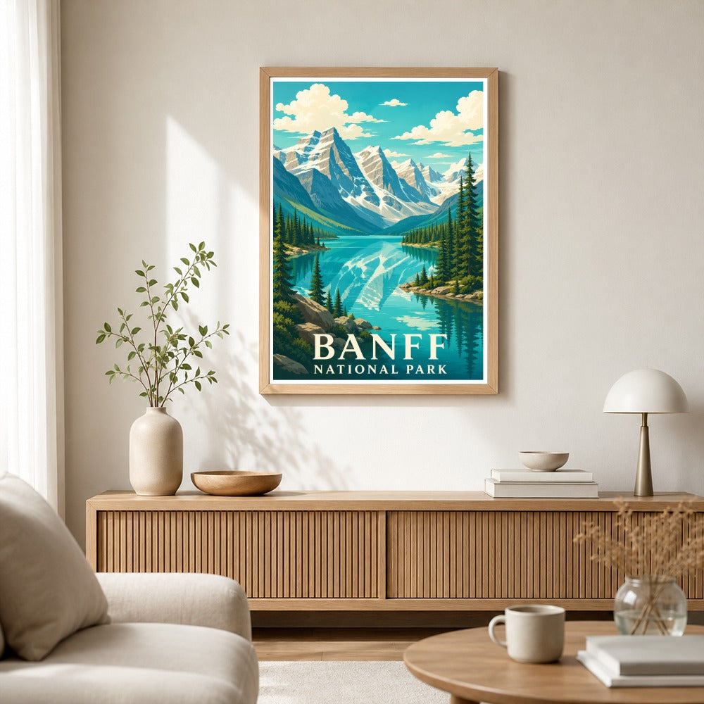 Banff National Park Travel Poster Mountain Lake Landscape Wall Art Decor Souvenir Print Painting Picture For Home Living Room Office Bedroom Kitchen Decor Unframed | teecentury