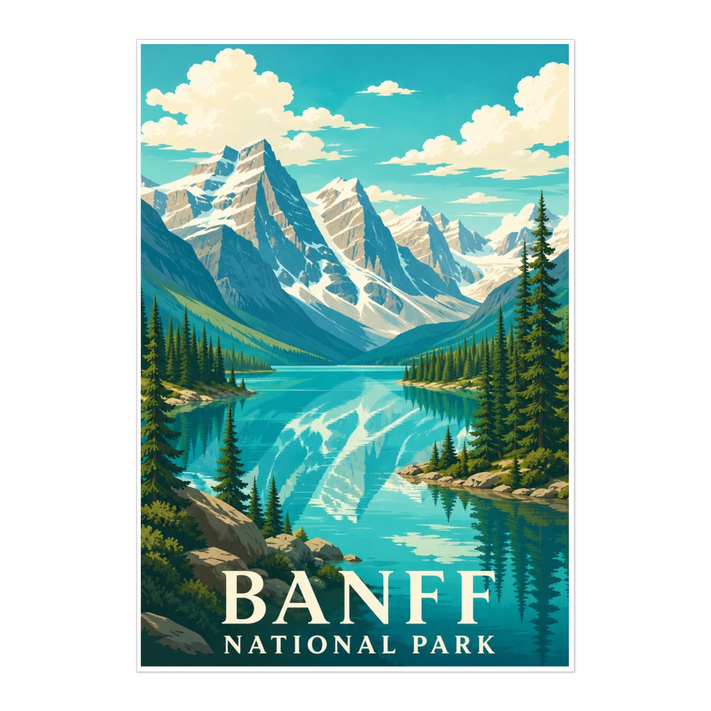 Banff National Park Travel Poster Mountain Lake Landscape Wall Art Decor Souvenir Print Painting Picture For Home Living Room Office Bedroom Kitchen Decor Unframed | teecentury