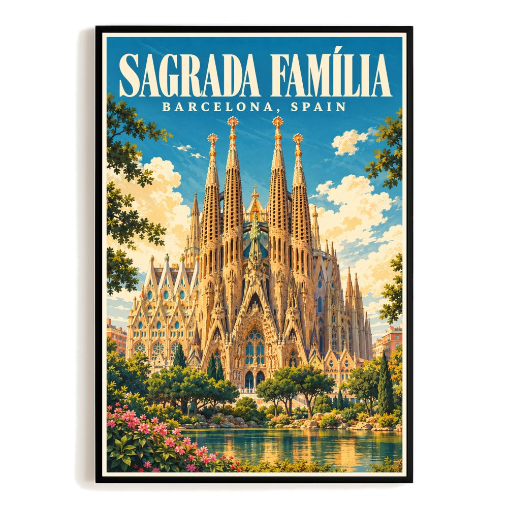 Barcelona Spain Sagrada Familia Travel Gift Poster Vintage Gaudi Architecture Wall Art Print Catalan Landmark City Souvenir Decor For Home Living Room Bedroom Unframed | teecentury
