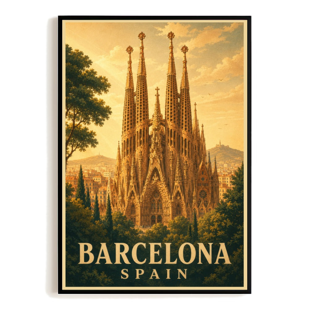 Barcelona Spain Travel Poster Sagrada Familia Vintage Wall Art Landscape Print Painting Picture For Home Room Living Room Office Bedroom Decor Unframed | teecentury