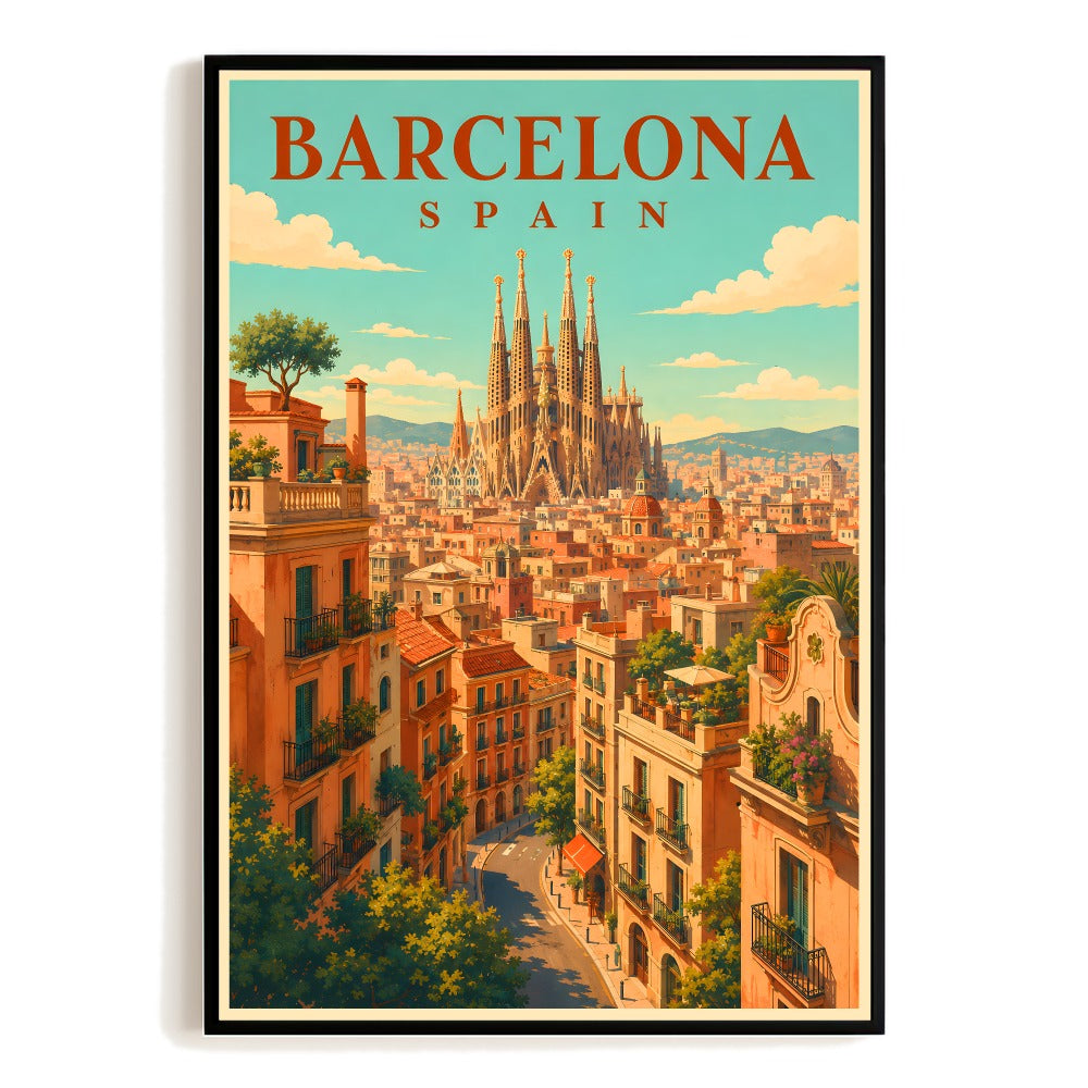 Barcelona Spain Travel Poster Vintage Cityscape Wall Art Decor Landscape Print Painting Picture For Family Home Room Living Room Office Bedroom Decor Unframed | teecentury