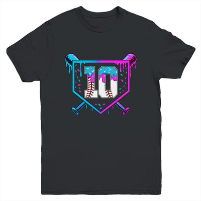 Baseball 10th Birthday Ice Cream Drip 10 Year Old Birthday Boy Youth Shirt | teecentury