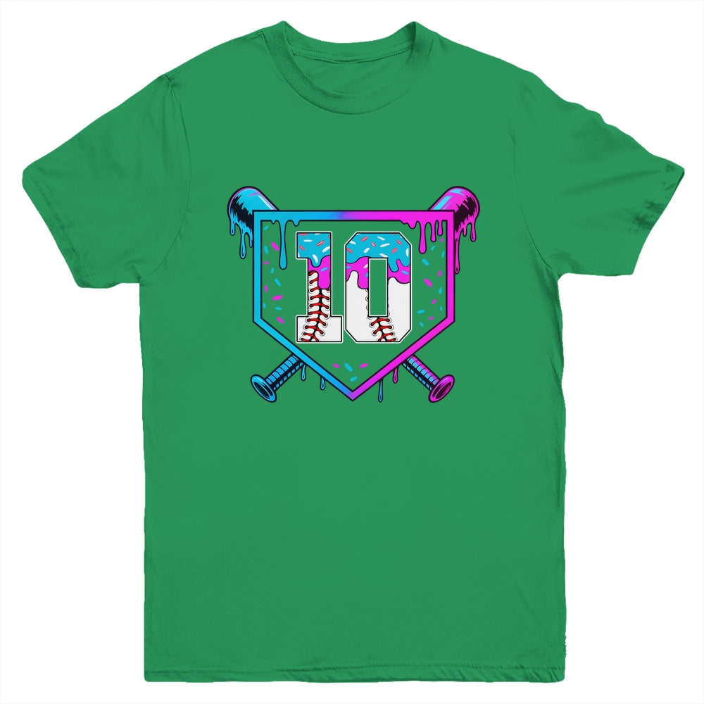 Baseball 10th Birthday Ice Cream Drip 10 Year Old Birthday Boy Youth Shirt | teecentury