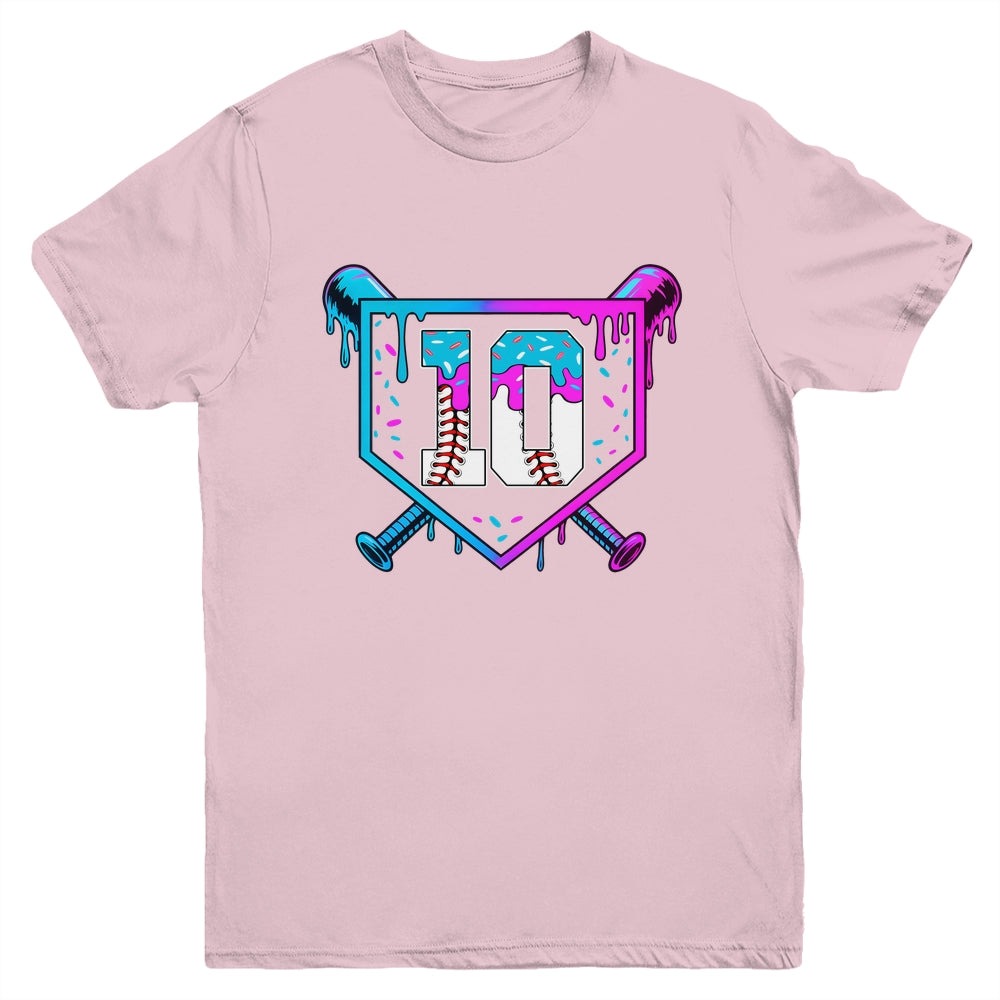 Baseball 10th Birthday Ice Cream Drip 10 Year Old Birthday Boy Youth Shirt | teecentury