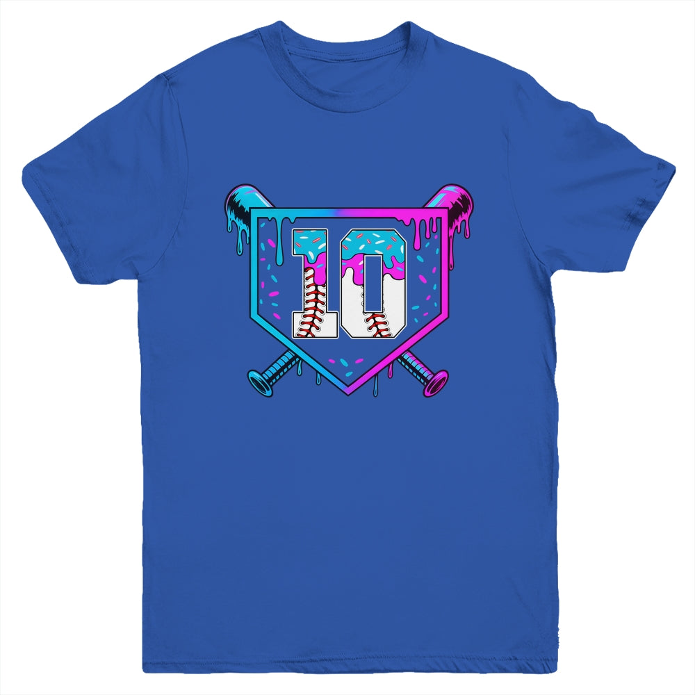 Baseball 10th Birthday Ice Cream Drip 10 Year Old Birthday Boy Youth Shirt | teecentury