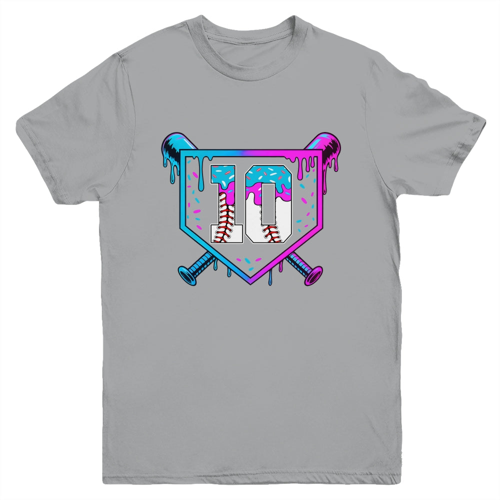 Baseball 10th Birthday Ice Cream Drip 10 Year Old Birthday Boy Youth Shirt | teecentury