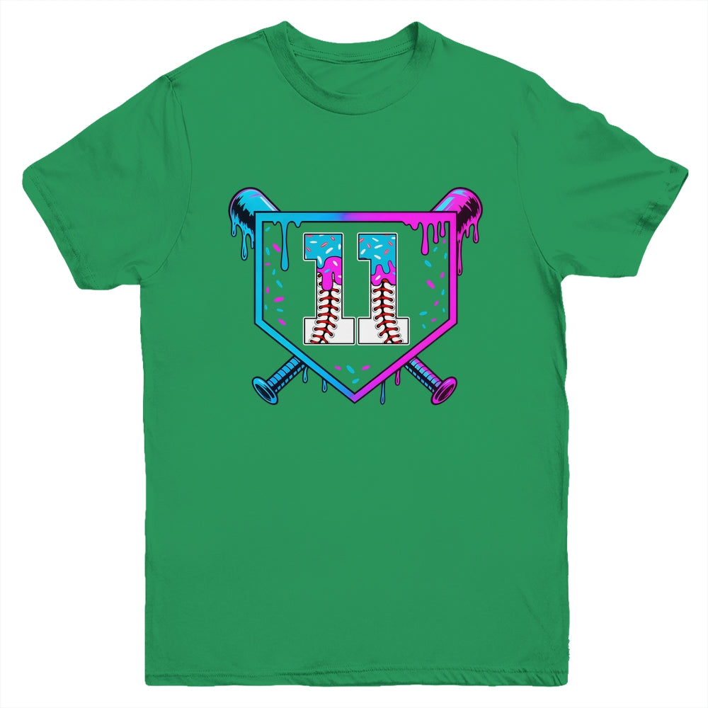 Baseball 11th Birthday Ice Cream Drip 11 Year Old Birthday Boy Youth Shirt | teecentury