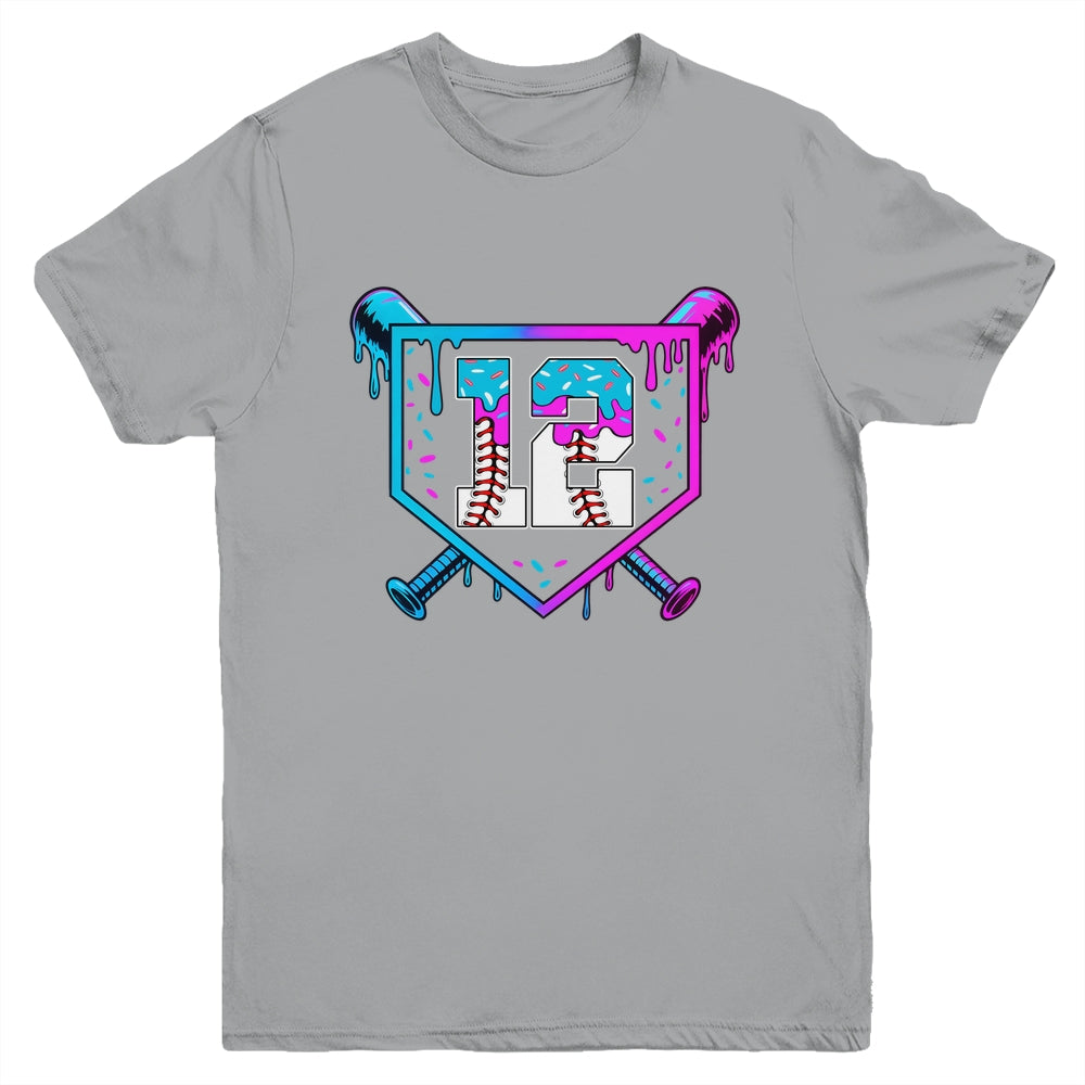 Baseball 12th Birthday Ice Cream Drip 12 Year Old Birthday Boy Youth Shirt | teecentury