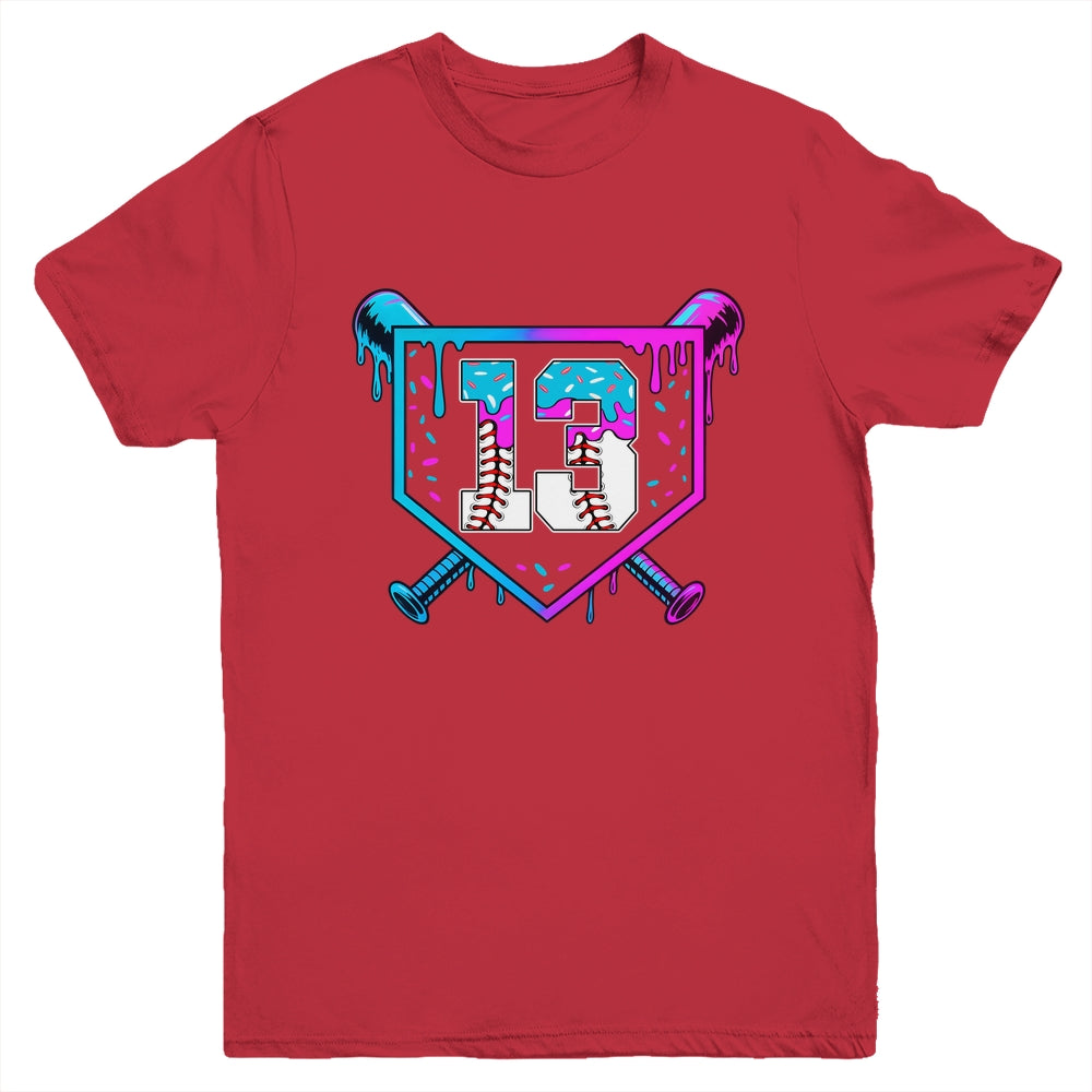 Baseball 13th Birthday Ice Cream Drip 13 Year Old Birthday Boy Youth Shirt | teecentury