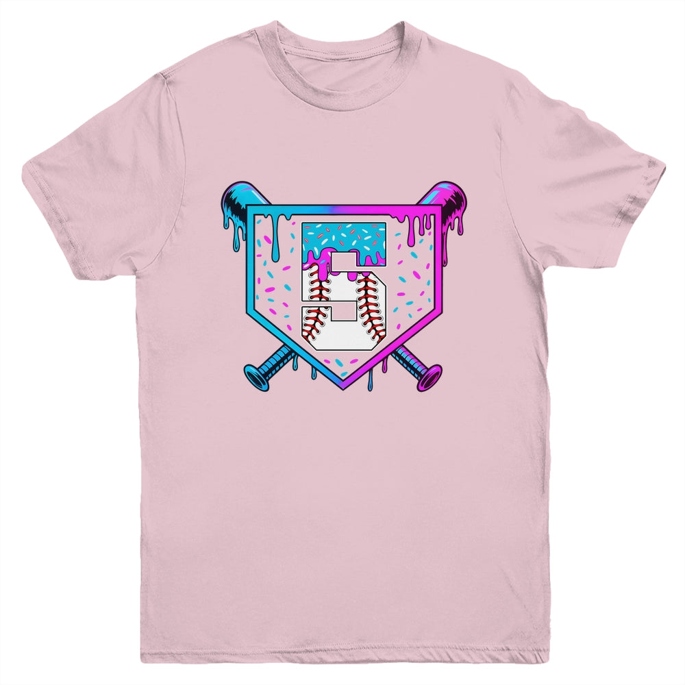Baseball 5th Birthday Ice Cream Drip 5 Year Old Birthday Boy Youth Shirt | teecentury