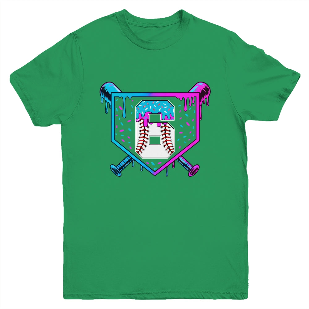 Baseball 6th Birthday Ice Cream Drip 6 Year Old Birthday Boy Youth Shirt | teecentury
