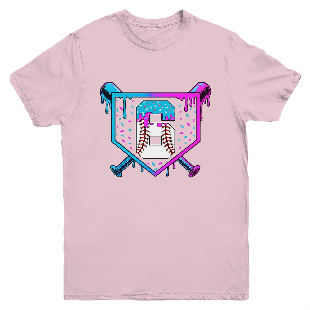 Baseball 6th Birthday Ice Cream Drip 6 Year Old Birthday Boy Youth Shirt | teecentury