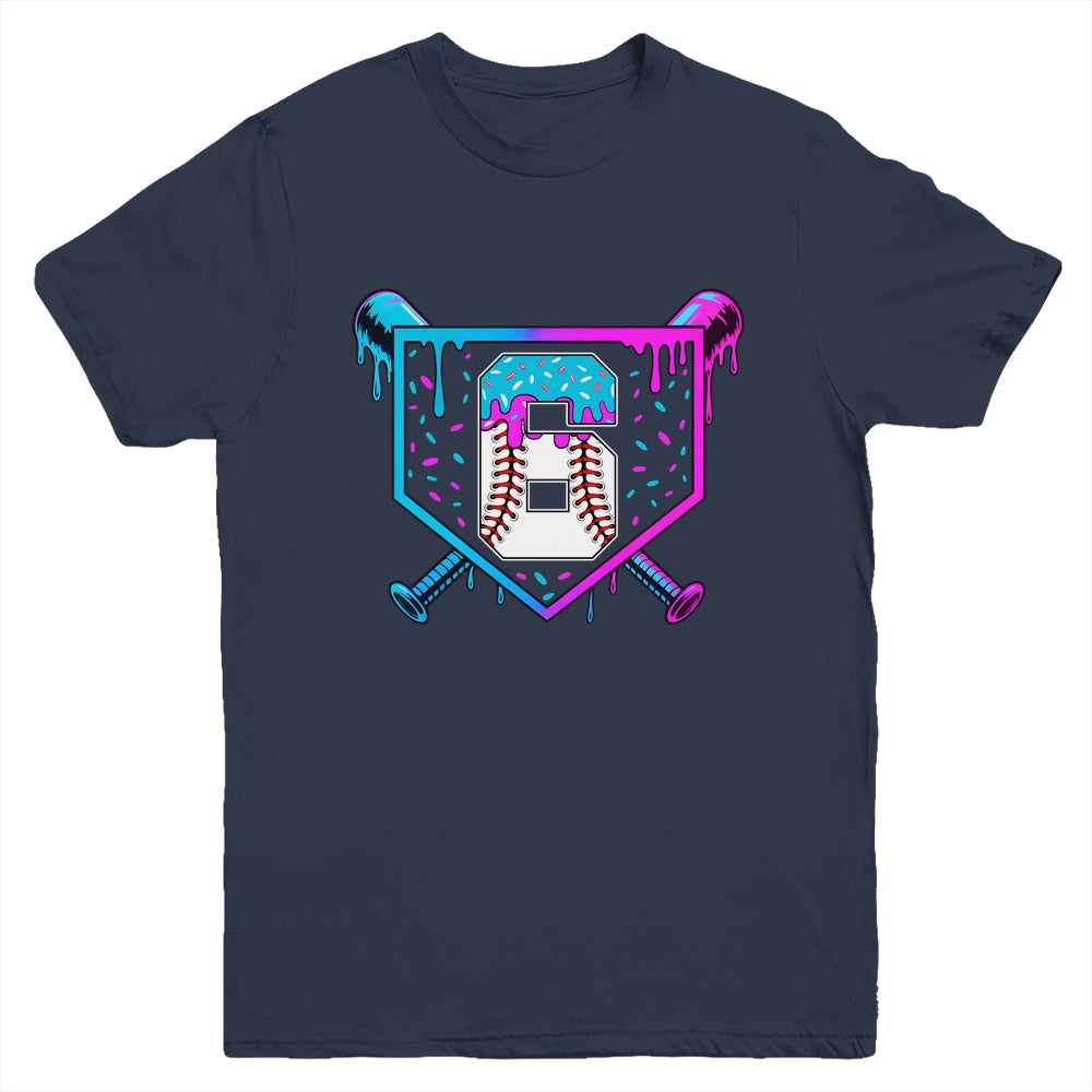 Baseball 6th Birthday Ice Cream Drip 6 Year Old Birthday Boy Youth Shirt | teecentury