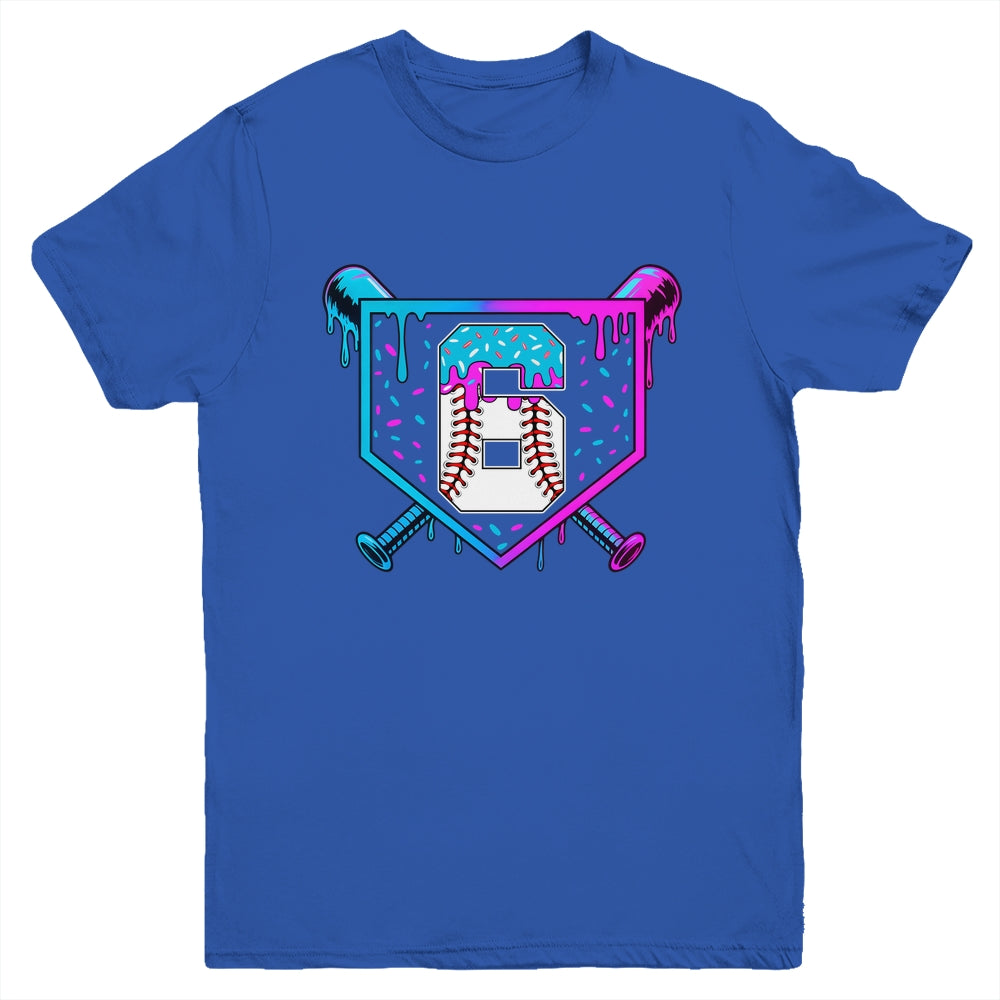 Baseball 6th Birthday Ice Cream Drip 6 Year Old Birthday Boy Youth Shirt | teecentury