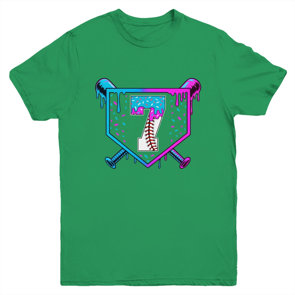 Baseball 7th Birthday Ice Cream Drip 7 Year Old Birthday Boy Youth Shirt | teecentury