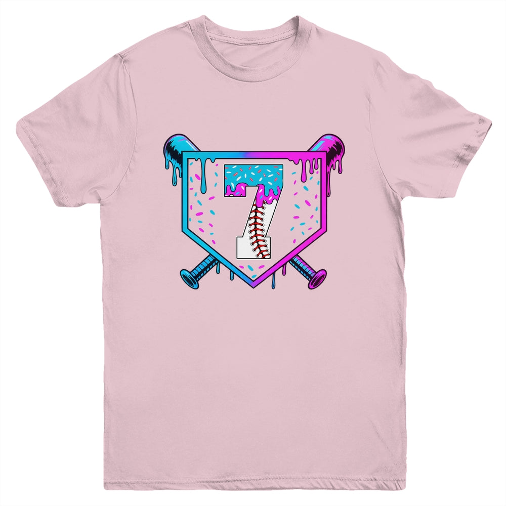 Baseball 7th Birthday Ice Cream Drip 7 Year Old Birthday Boy Youth Shirt | teecentury