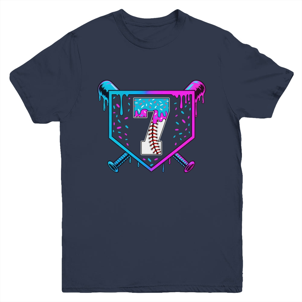 Baseball 7th Birthday Ice Cream Drip 7 Year Old Birthday Boy Youth Shirt | teecentury