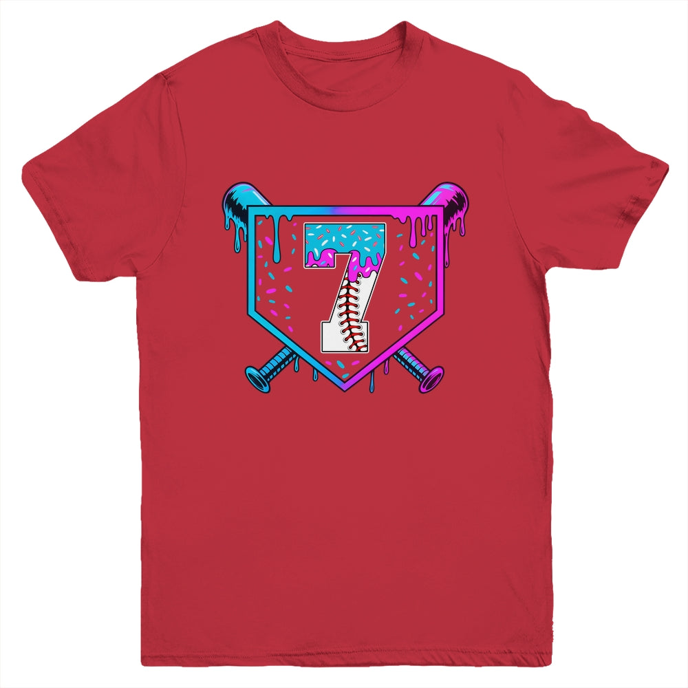Baseball 7th Birthday Ice Cream Drip 7 Year Old Birthday Boy Youth Shirt | teecentury