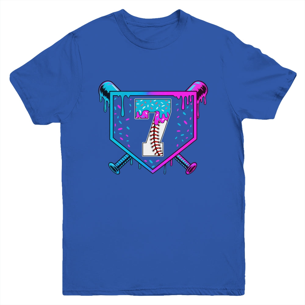 Baseball 7th Birthday Ice Cream Drip 7 Year Old Birthday Boy Youth Shirt | teecentury
