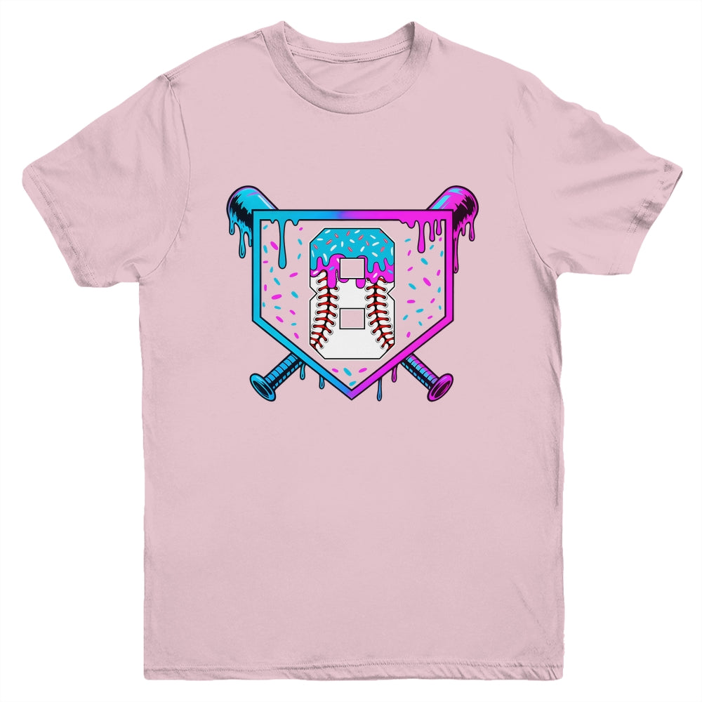 Baseball 8th Birthday Ice Cream Drip 8 Year Old Birthday Boy Youth Shirt | teecentury