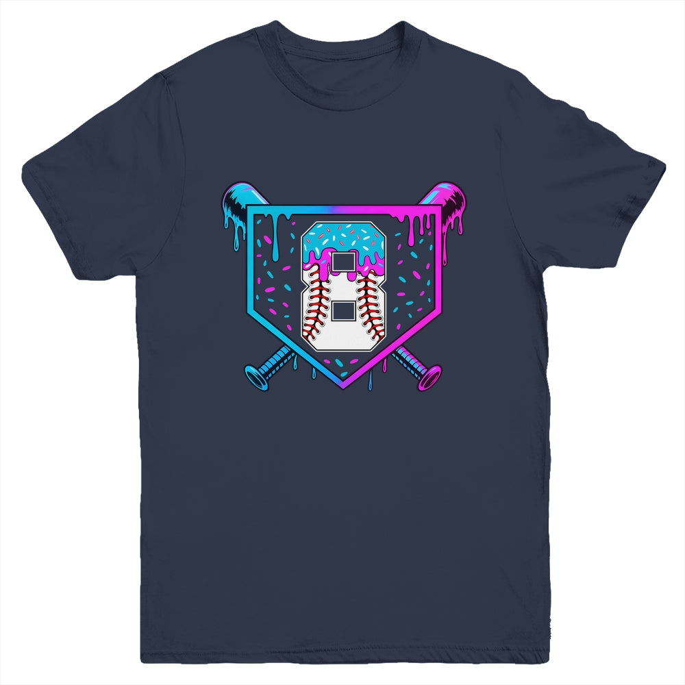 Baseball 8th Birthday Ice Cream Drip 8 Year Old Birthday Boy Youth Shirt | teecentury