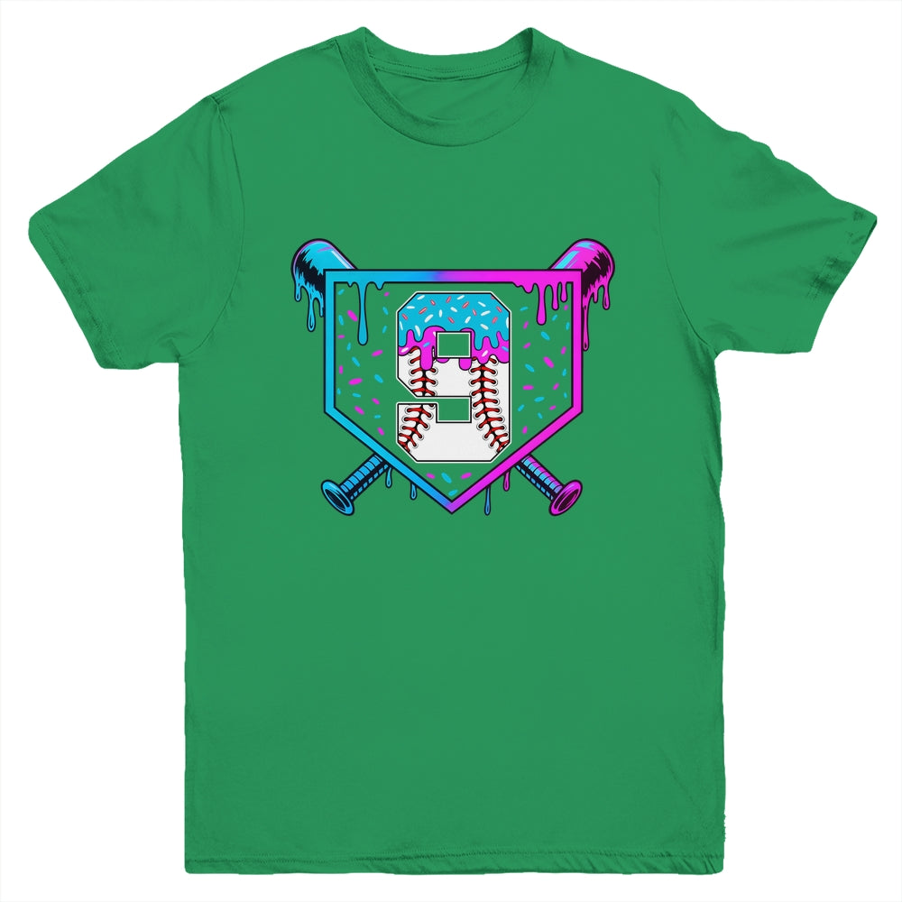 Baseball 9th Birthday Ice Cream Drip 9 Year Old Birthday Boy Youth Shirt | teecentury