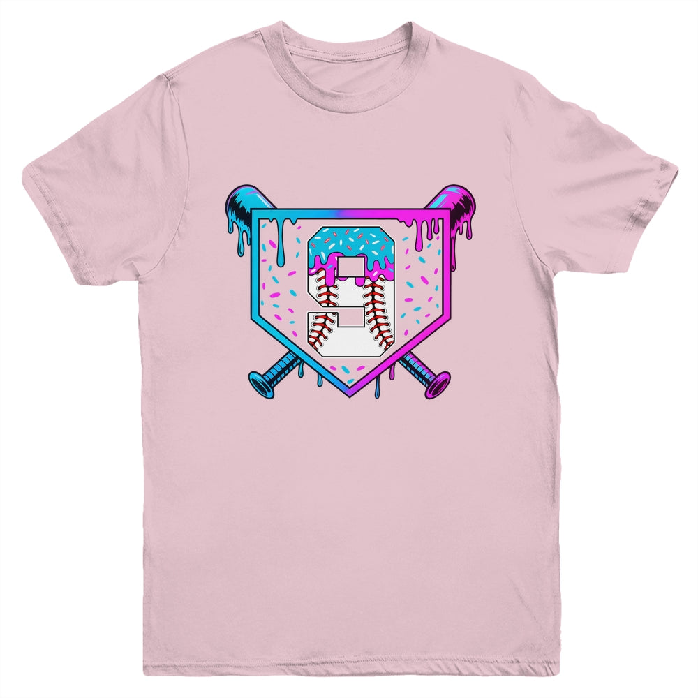 Baseball 9th Birthday Ice Cream Drip 9 Year Old Birthday Boy Youth Shirt | teecentury