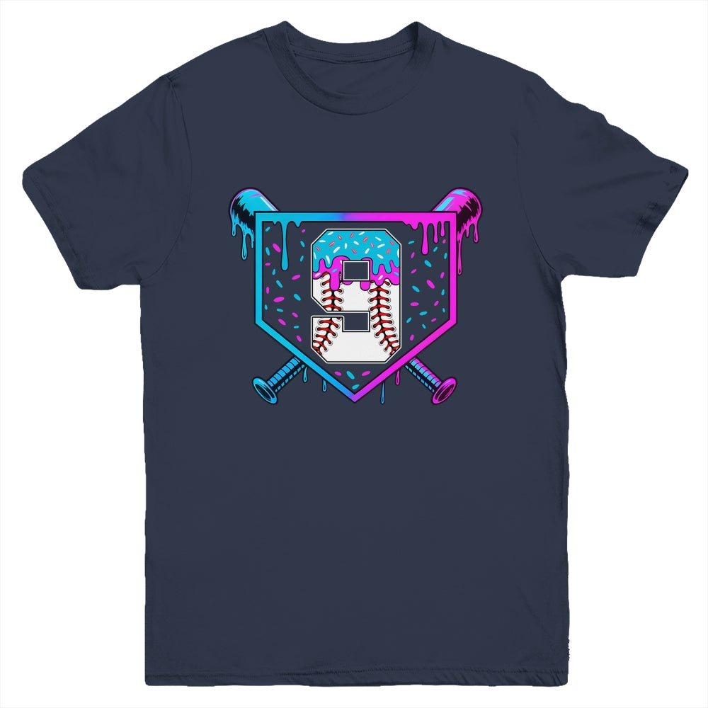 Baseball 9th Birthday Ice Cream Drip 9 Year Old Birthday Boy Youth Shirt | teecentury