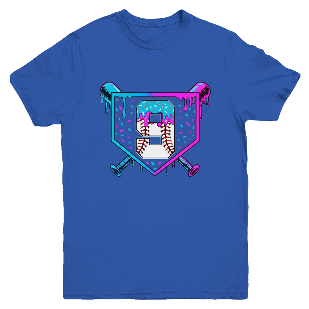 Baseball 9th Birthday Ice Cream Drip 9 Year Old Birthday Boy Youth Shirt | teecentury
