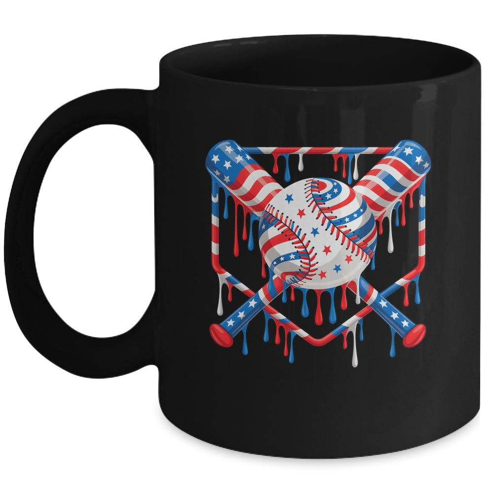 Baseball Drip American Flag Boys Girl Kids 4th Of July Mug | teecentury