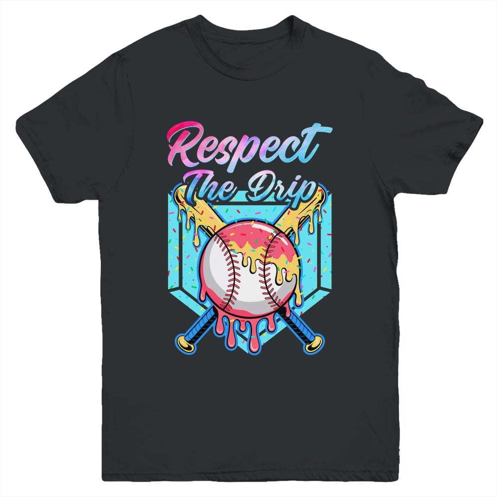Baseball Drip Boys Home Plate Youth Sports Respect The Drip Youth Shirt | teecentury