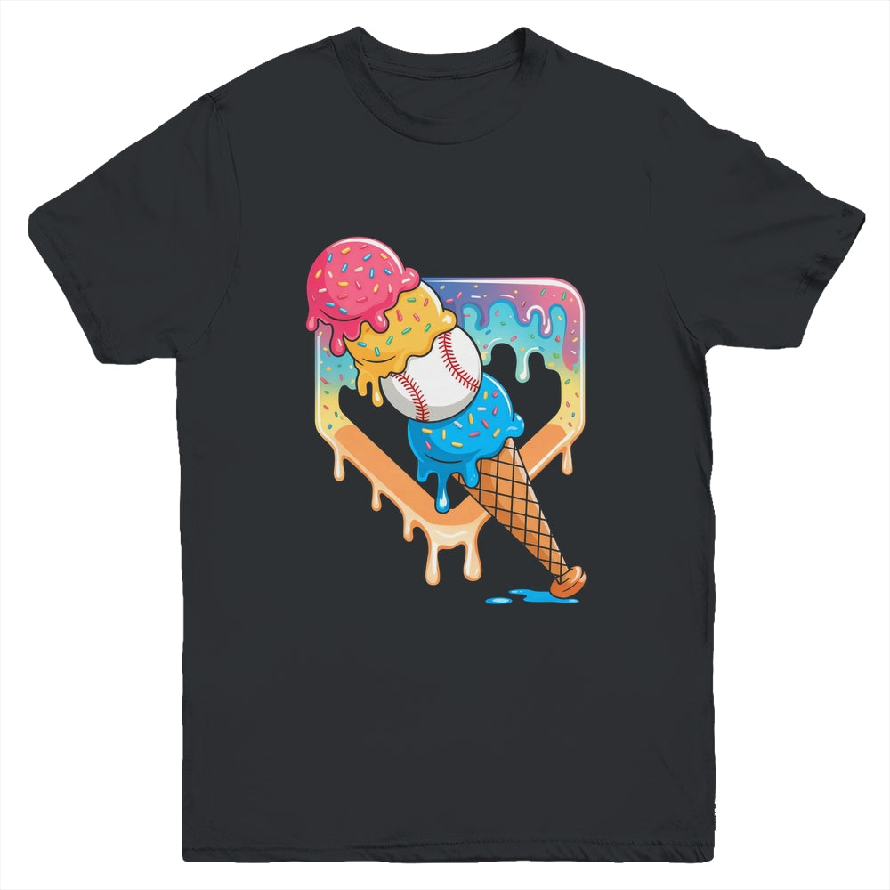 Baseball Drip For Boys Home Plate Ice Cream Drip Youth Sport Youth Shirt | teecentury