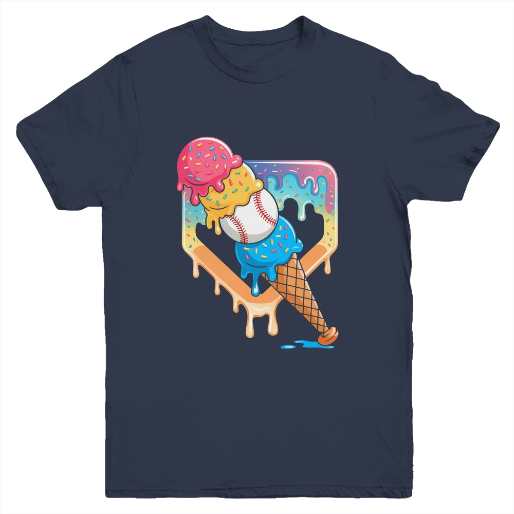 Baseball Drip For Boys Home Plate Ice Cream Drip Youth Sport Youth Shirt | teecentury