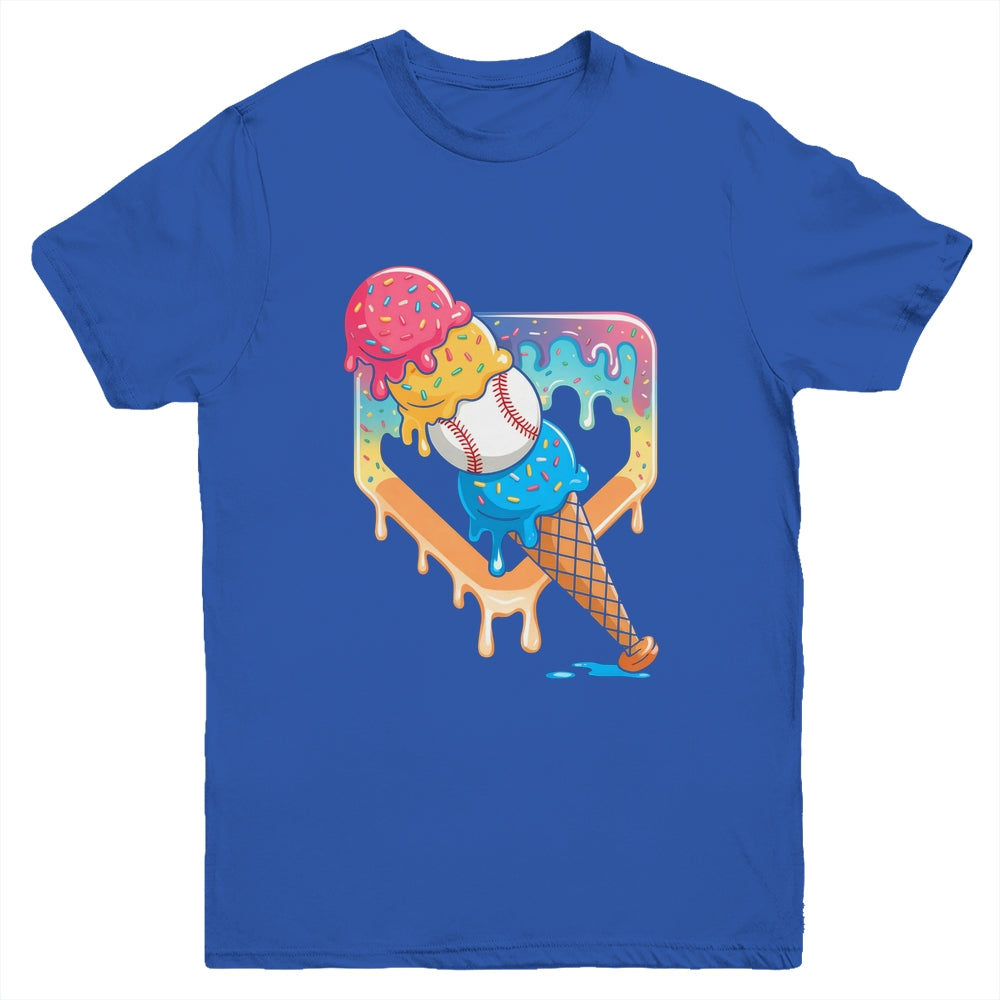 Baseball Drip For Boys Home Plate Ice Cream Drip Youth Sport Youth Shirt | teecentury