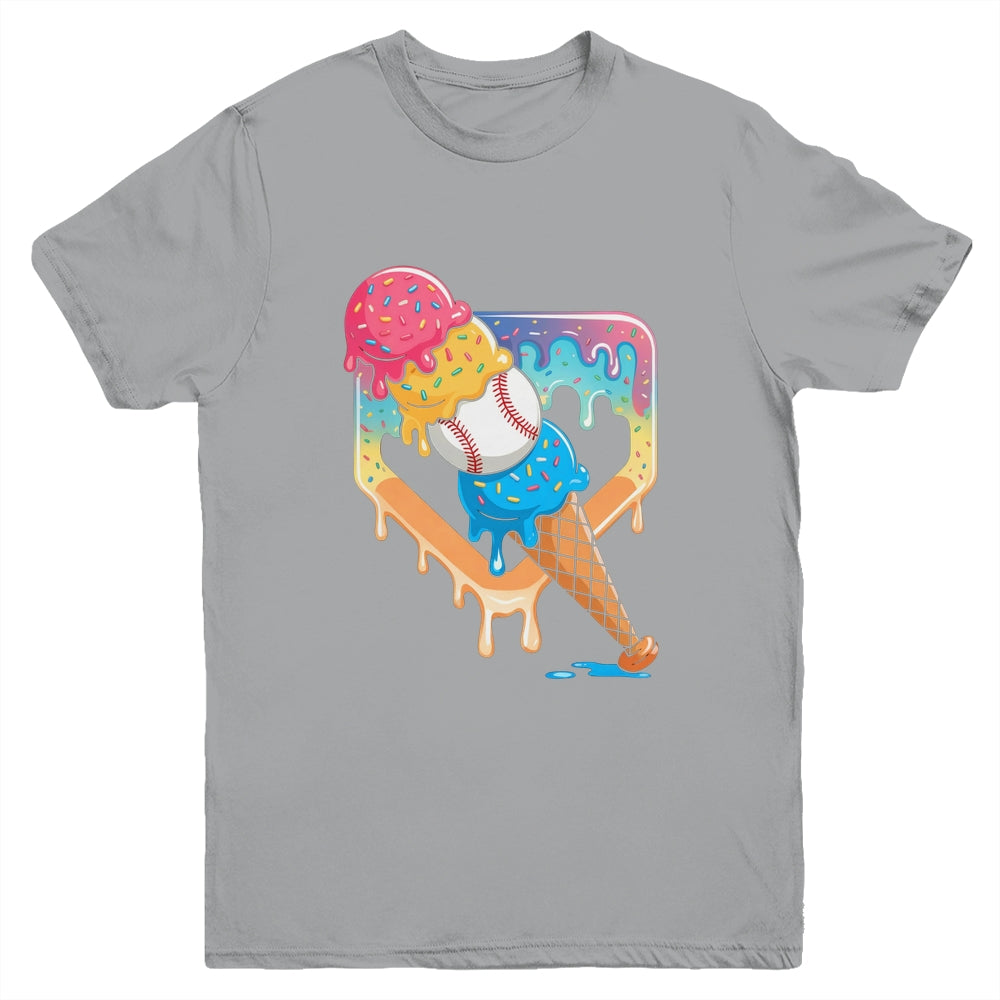 Baseball Drip For Boys Home Plate Ice Cream Drip Youth Sport Youth Shirt | teecentury