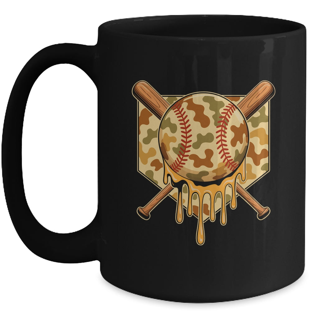 Baseball Drip For Boys Ice Cream Dripping Boys Baseball Camo Mug | teecentury