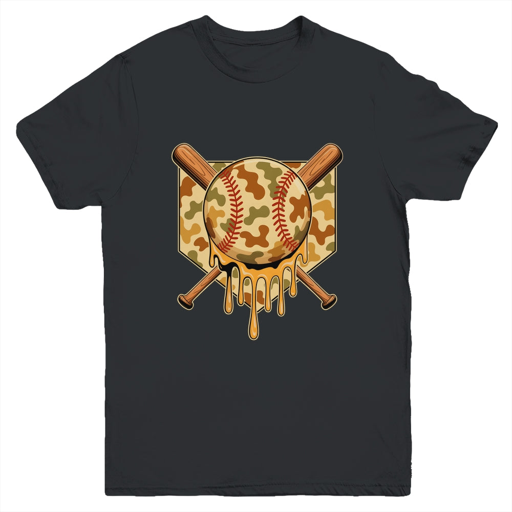 Baseball Drip For Boys Ice Cream Dripping Boys Baseball Camo Youth Shirt | teecentury