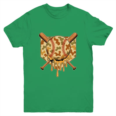 Baseball Drip For Boys Ice Cream Dripping Boys Baseball Camo Youth Shirt | teecentury