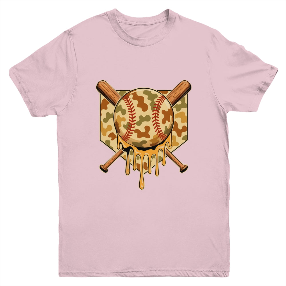 Baseball Drip For Boys Ice Cream Dripping Boys Baseball Camo Youth Shirt | teecentury