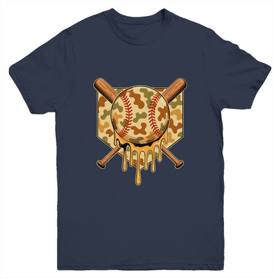 Baseball Drip For Boys Ice Cream Dripping Boys Baseball Camo Youth Shirt | teecentury