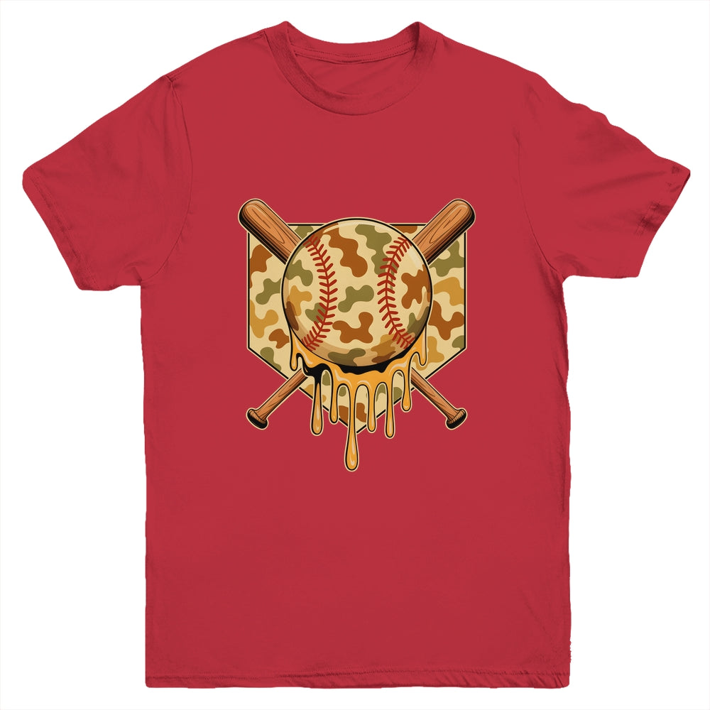 Baseball Drip For Boys Ice Cream Dripping Boys Baseball Camo Youth Shirt | teecentury