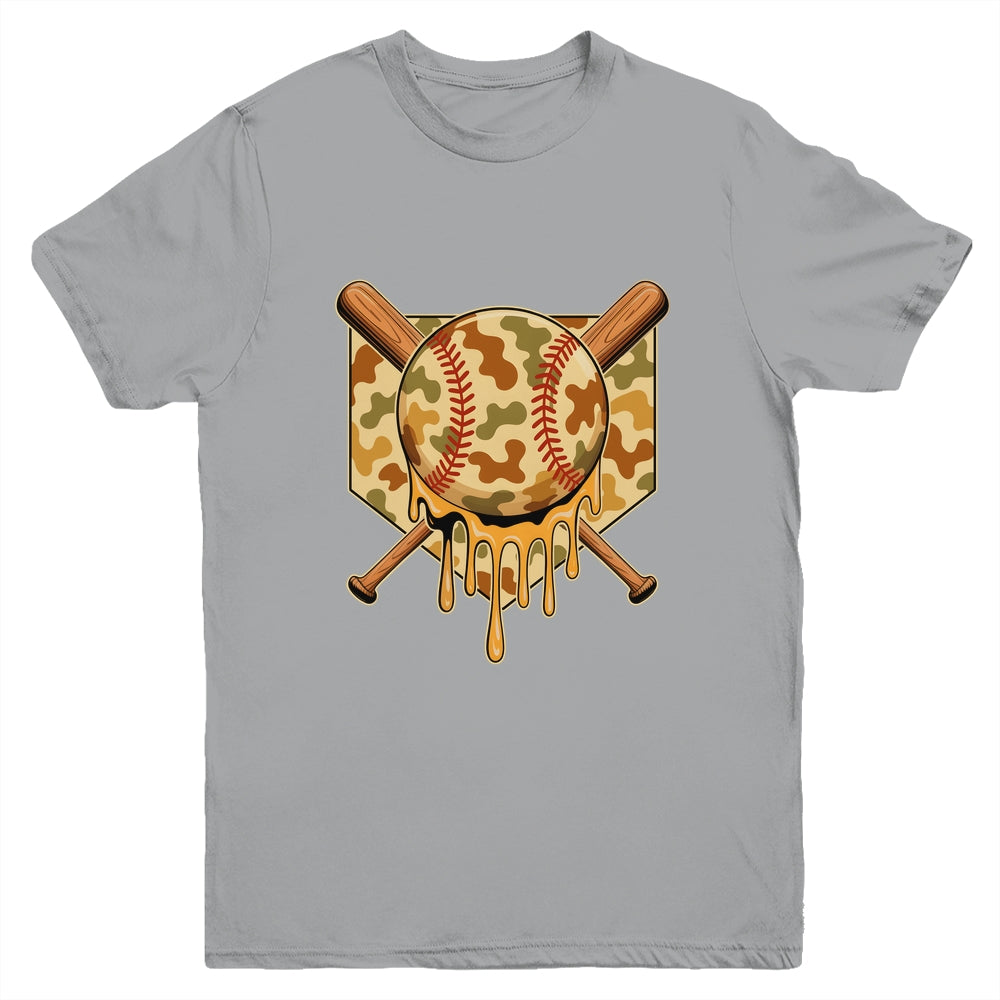 Baseball Drip For Boys Ice Cream Dripping Boys Baseball Camo Youth Shirt | teecentury