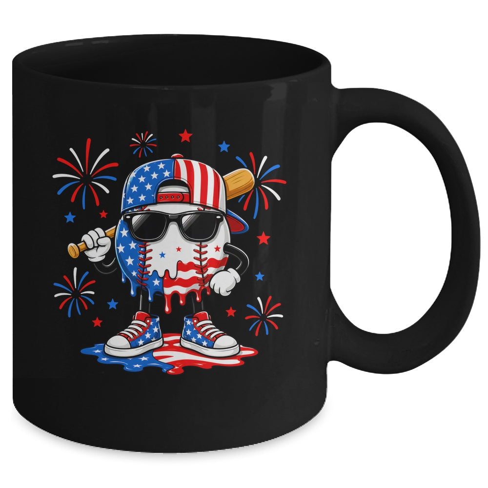 Baseball Drip Ice Cream Boys Youth 4Th Of July American Flag Mug | teecentury