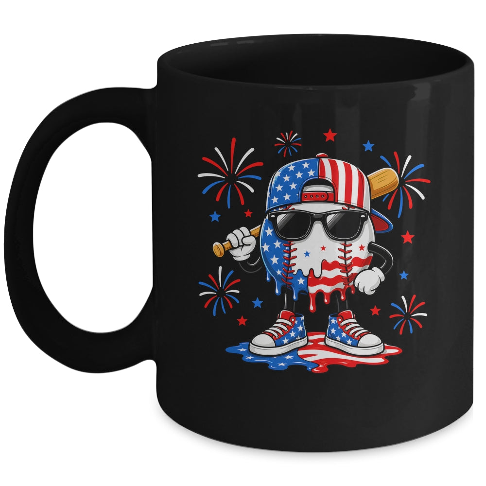 Baseball Drip Ice Cream Boys Youth 4Th Of July American Flag Mug | teecentury