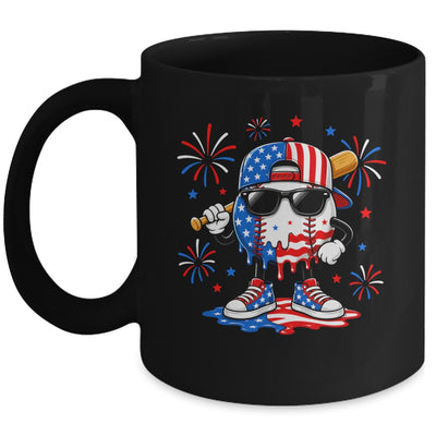 Baseball Drip Ice Cream Boys Youth 4Th Of July American Flag Mug | teecentury