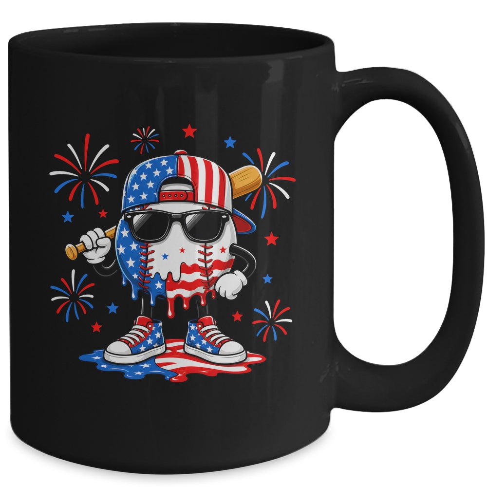 Baseball Drip Ice Cream Boys Youth 4Th Of July American Flag Mug | teecentury