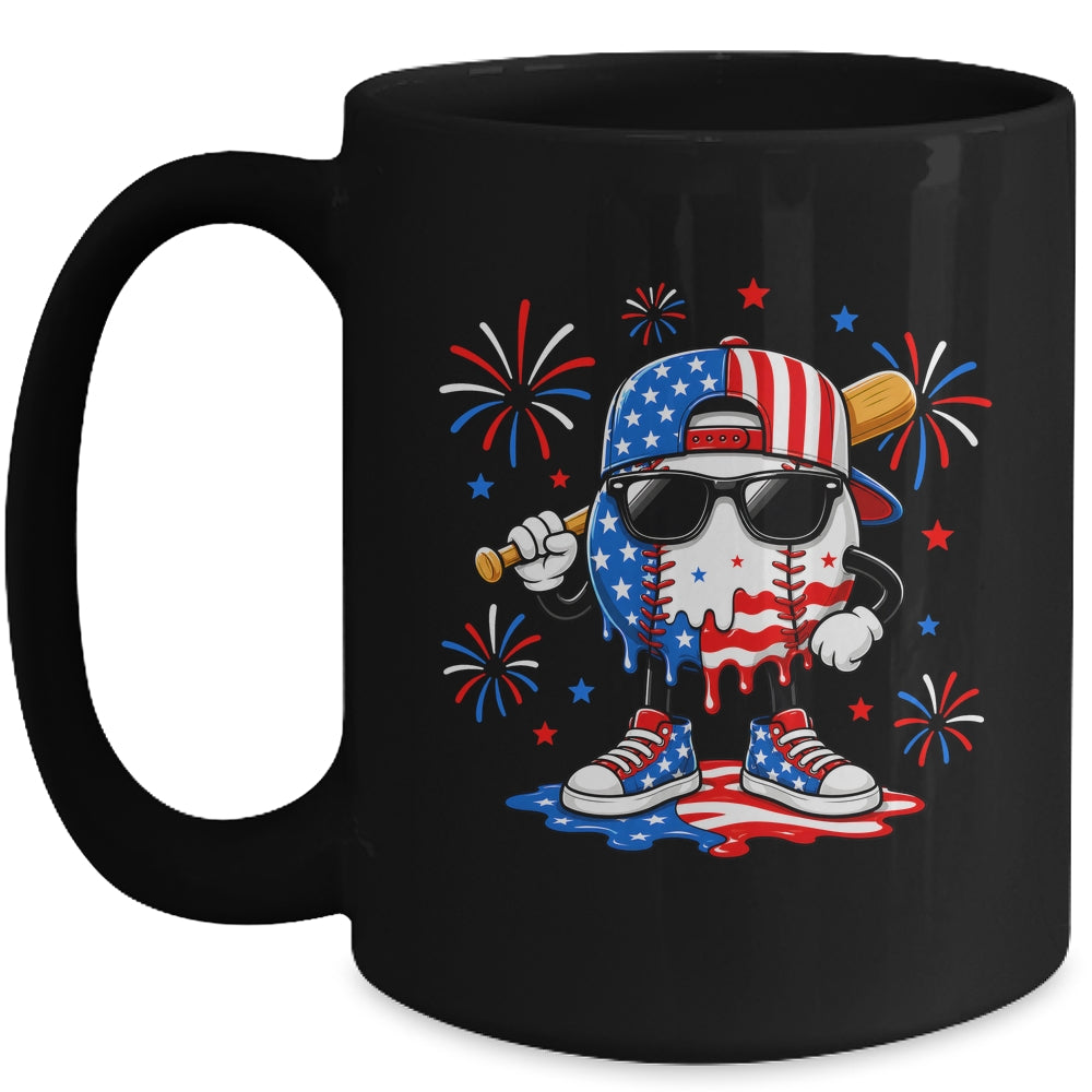 Baseball Drip Ice Cream Boys Youth 4Th Of July American Flag Mug | teecentury