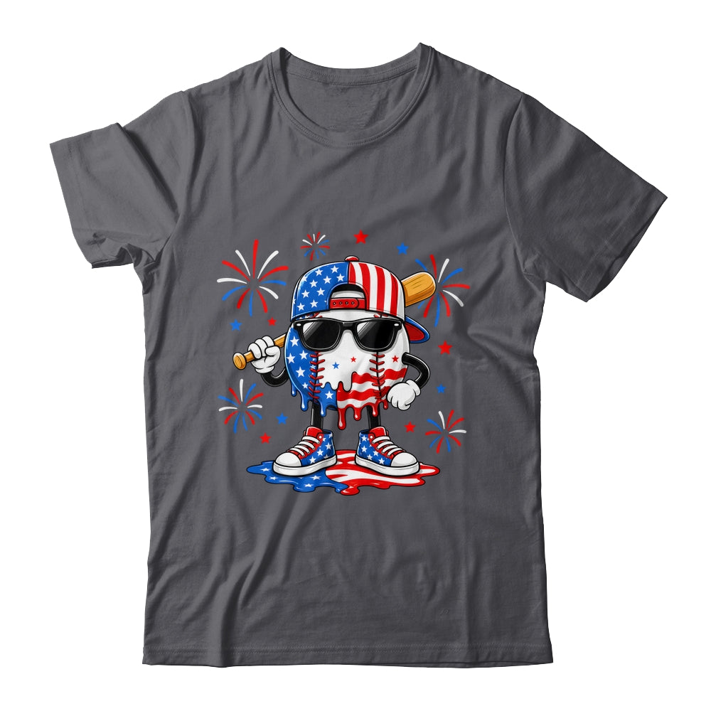 Baseball Drip Ice Cream Boys Youth 4Th Of July American Flag Shirt & Hoodie | teecentury